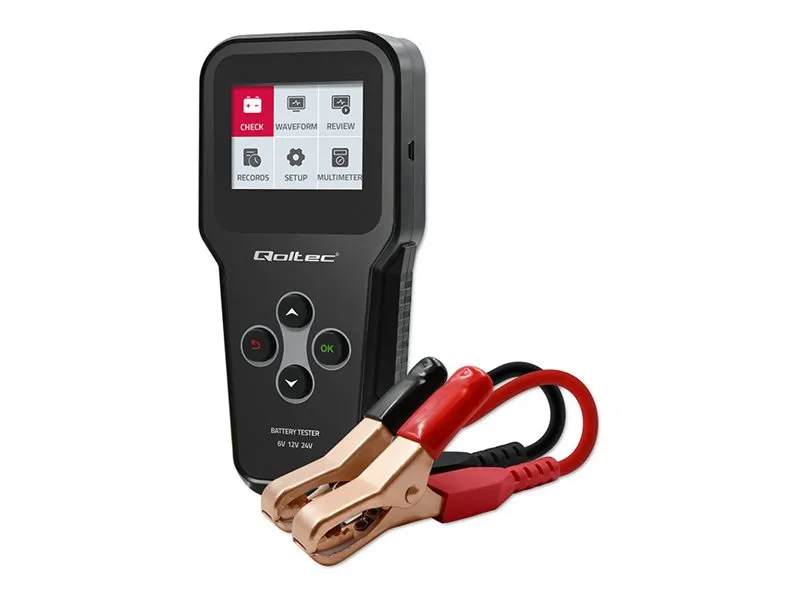 Qoltec Digital batteritester 3-i-1 med LCD | Polsk meny | 6V | 12V | 24V | 30 Ah-200 Ah