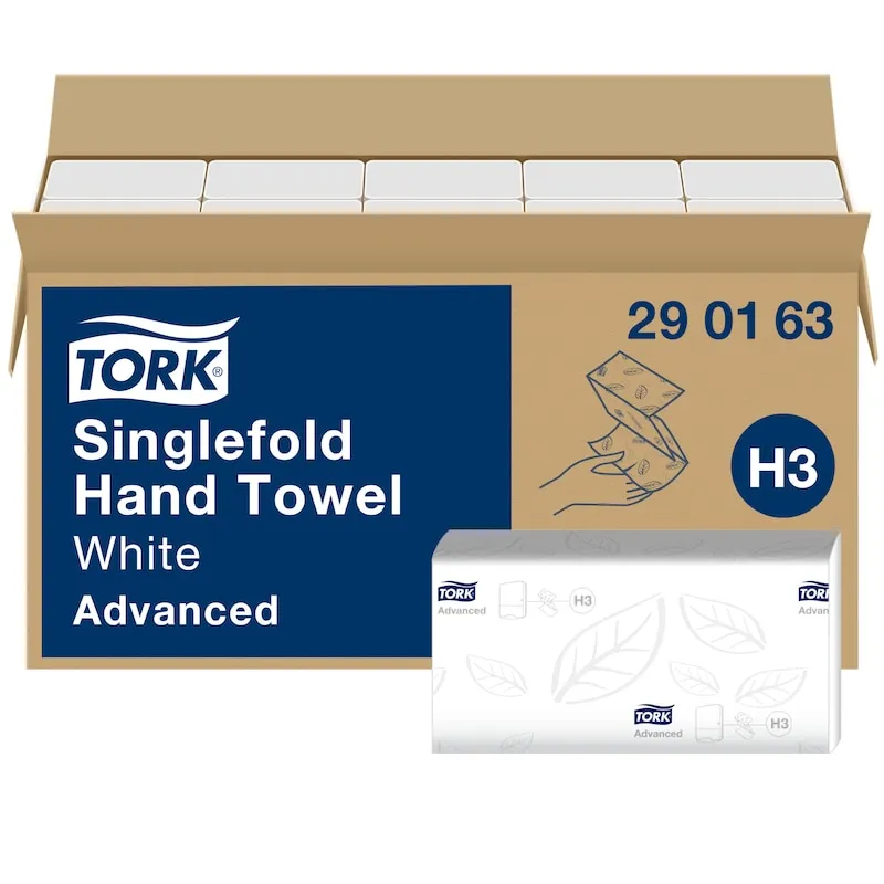 Håndklædeark Tork H3 Advanced Singlefold 2-lag hvid - (15 pakker x 250 stk.)