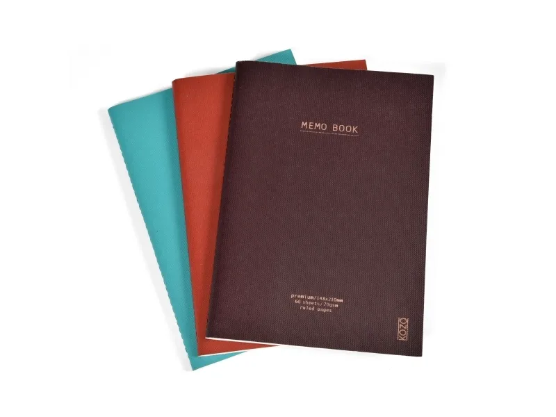 KOZO Notesbog A5 3 Pakke Coffee Bric Steel Blue