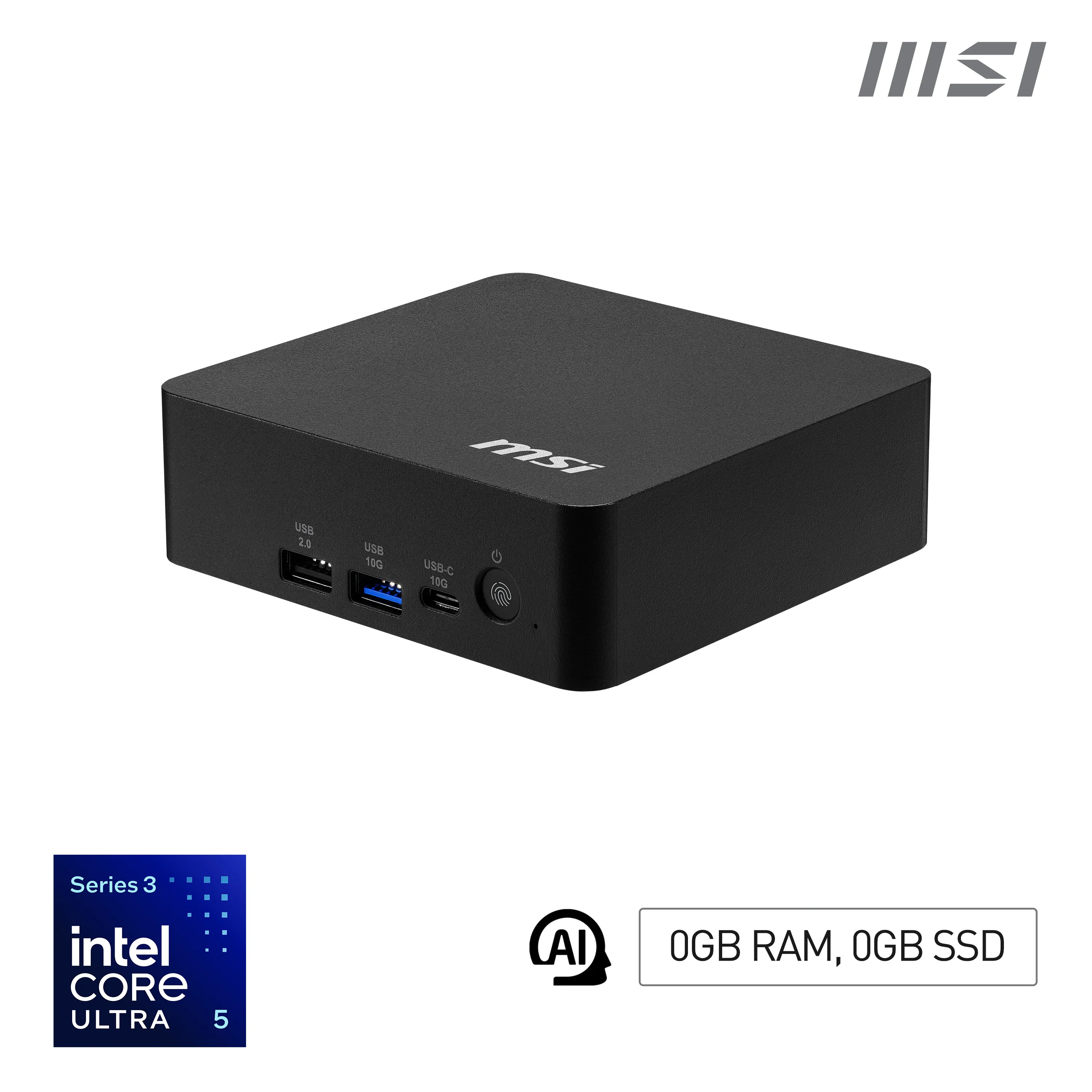 MSI Cubi NUC AI+ 3MG 005BEU - Barebone - Copilot+ PC - mini-PC 1 x Core Ultra 7 355 / inntil 4.7 GHz - RAM 0 GB - Intel Graphics - IEEE 802.11ax (Wi-Fi 6), IEEE 802.11be (Wi-Fi 7), Bluetooth 5.4