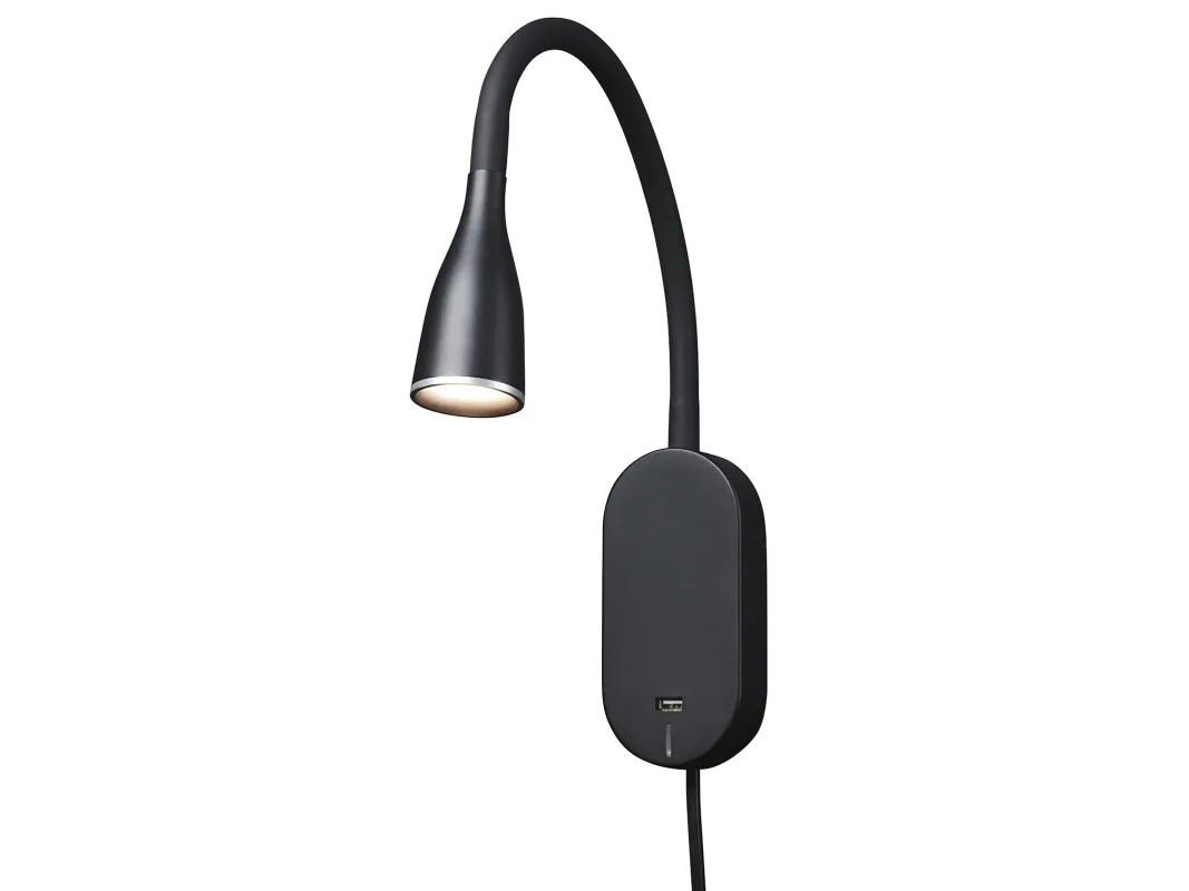 Vegglampe EYE USB LED sort