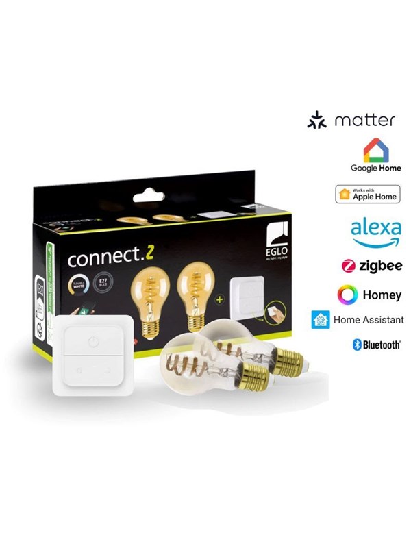EGLO E27 LED-Z MATTER A60 CCT 7W 806lm amber 2-pack w/switch