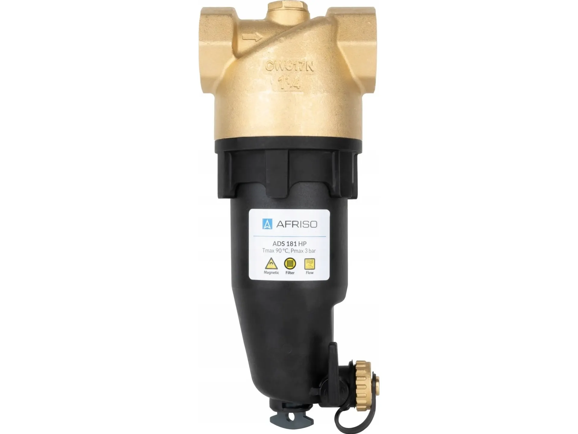Afriso magnetisk smussfjerner ADS 181 HP for varmepumper, GW G1 1/4, Kvs 17,9 m3/h