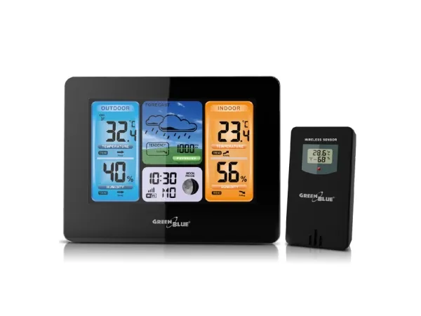 Greenblue 46003, Svart, Inne hygrometer, Inne Termometer, Utendørs Fuktighetsmåler, Utendørs Barometer, Barometer, Hygrometer, Termometer, Barometer, Hygrometer, Termometer, 20 - 95%, 20 - 95%