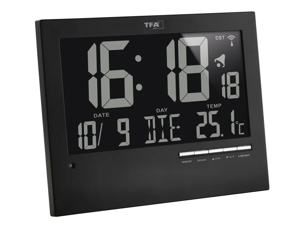 TFA - Alarmklokke - elektronisk - skrivebord, veggmonterbar - svart