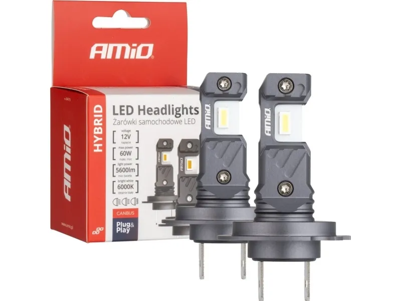 AMiO bilpærer LED hybrid H7 H18 6000K CANBUS 60W AMIO-04115