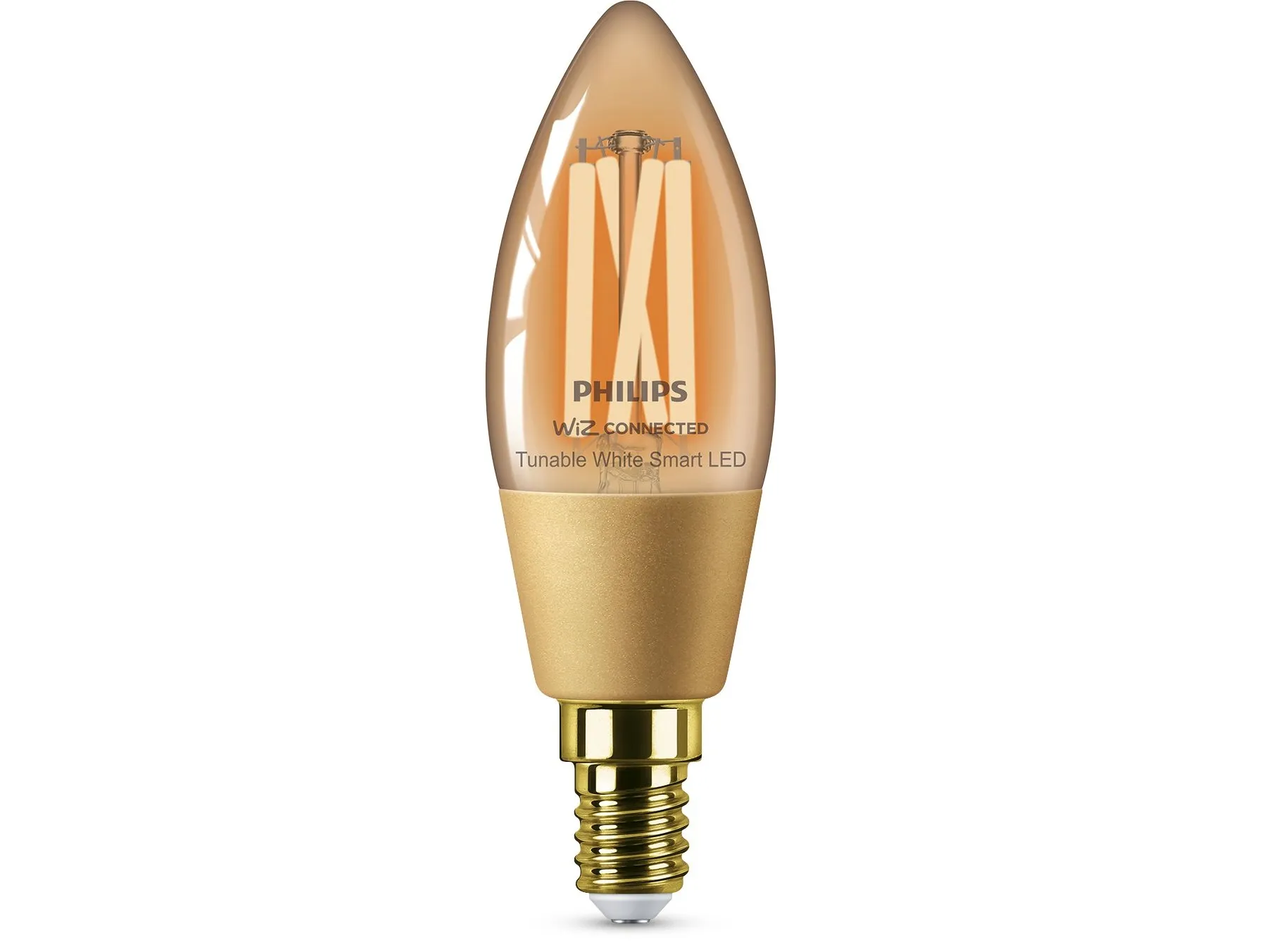 Philips Smart LED Filament C35 lyspære, E14-sokkel, 370 lm, Smartpære, Wi-Fi/Bluetooth, Gull, Translucent, Wi-Fi 4 (802.11n), 802.11b, 802.11g, LED, E14