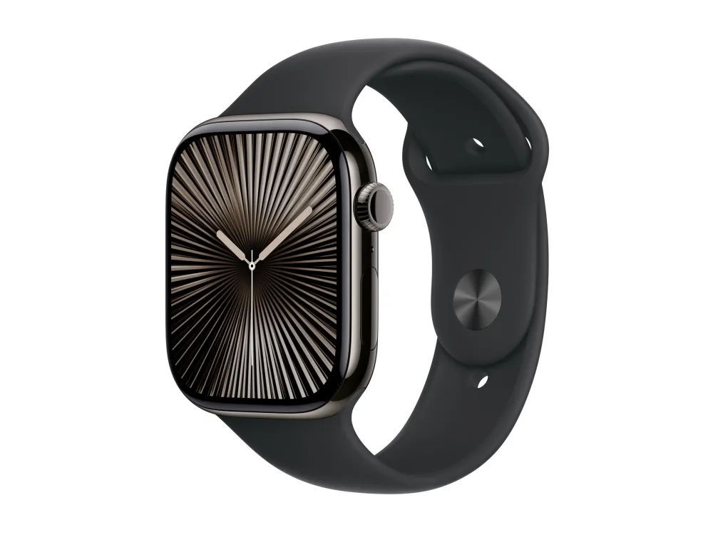 Apple Watch Series 10 (GPS + Cellular) - 46 mm - skifer titan - smartklokke med sportsbånd - fluorelastomer - svart - båndbredde: M/L - 64 GB - LTE, Wi-Fi 4, UWB, Bluetooth - 4G - 41.7 g
