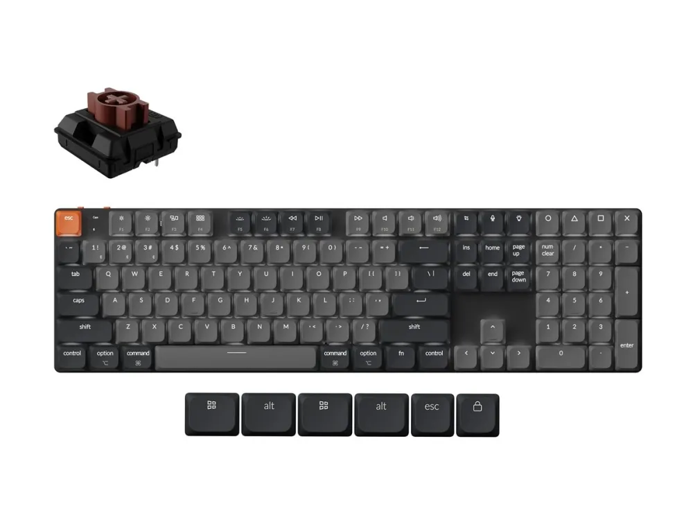 Keychron K5 - Version 2 - tastatur - QMK, mekanisk - 100% - full size - bakgrunnsbelyst - trådløs - Bluetooth 5.2, USB - tastsvitsj: Keychron Low Profile 2.0 Brown (Hot-swappable)