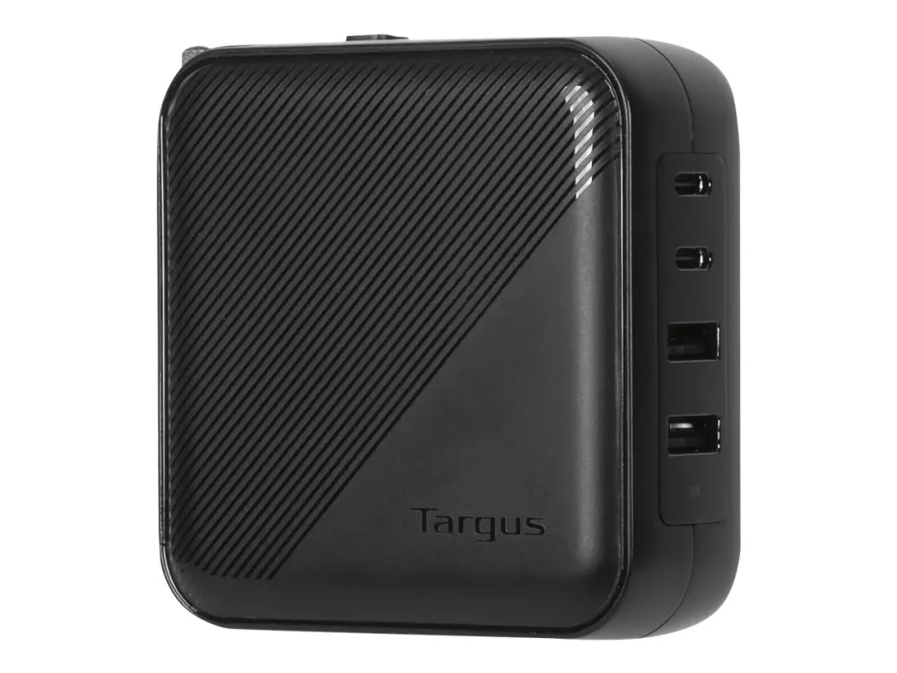 Targus - Strømadapter - GaN - 100 watt - PD - 4 utgangskontakter (2 x USB-C, 2 x 9-stifts USB-type A) - svart