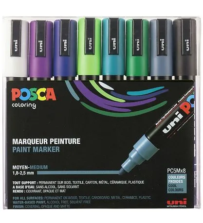 Marker Uni Posca Corner PC-5M-8 Cool Colors ass. farver - (8 stk.)