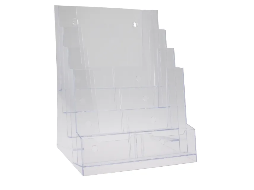 Brochure holder, BNT 1/3 A4, 4 rum til bord/væg, transparent