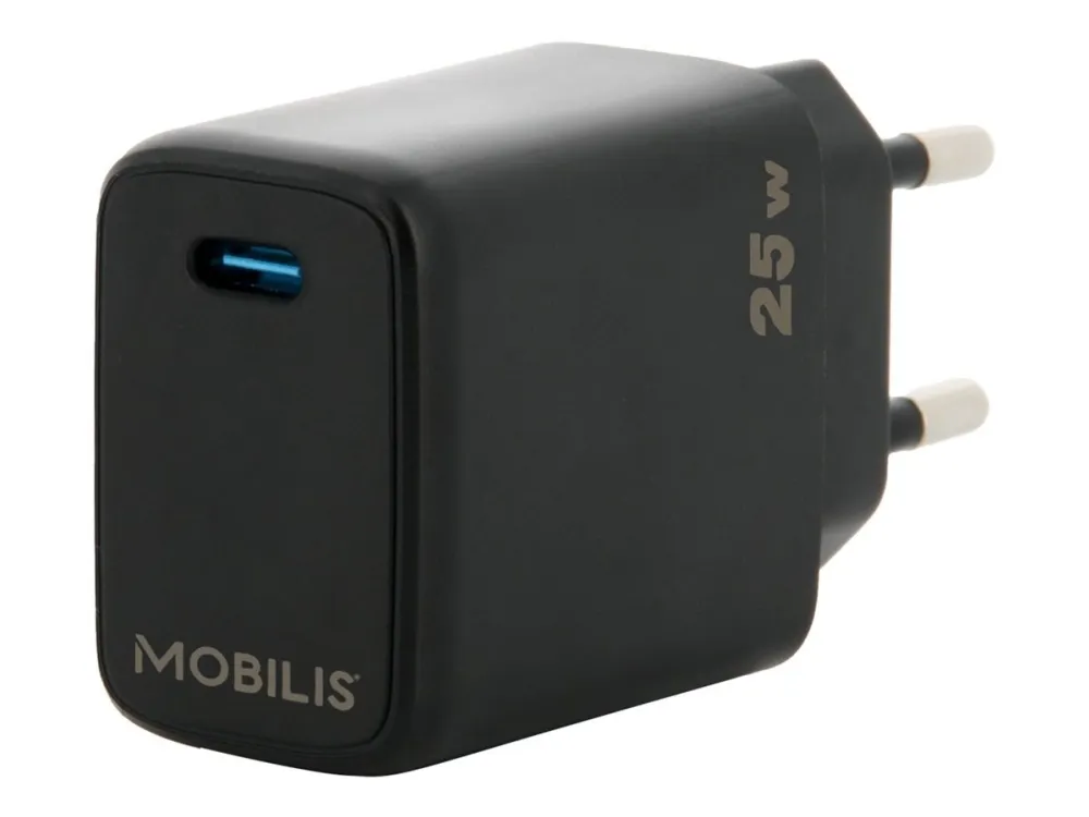 Mobilis - Strømadapter - rask - 25 watt - PD (USB-C) - svart - Europa