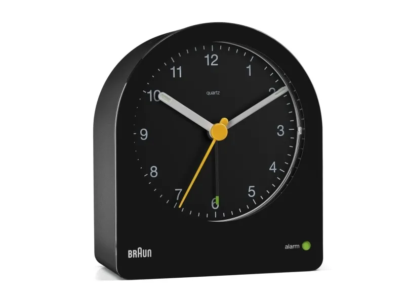 Braun BC22, Quartz vekkerklokke, Rund, Svart, Gult, 12 timers, Alarm, Analog