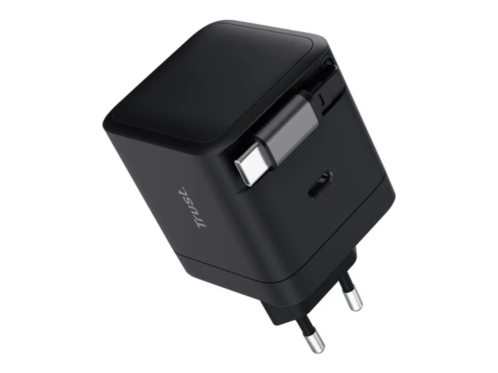 Trust Maxo - Strømadapter - med uttrekkbar kabel - 65 watt - 3 A - PD (USB-C) - svart