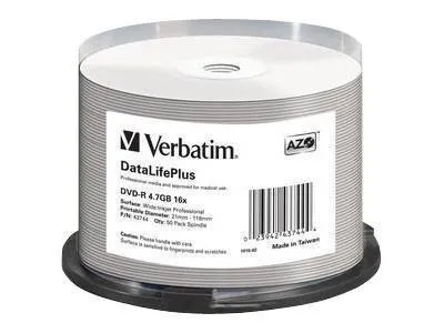 Verbatim DataLifePlus Professional - 50 x DVD-R - 4.7 GB 16x - hvit - blekkstråleskrivbar overflate, bred skrivbar overflate - spindel