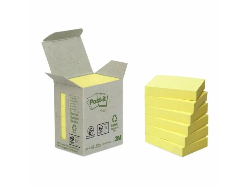 Post-It 653-1B, Rektangel, Gult, Papir, 51 mm, 38 mm, 100 ark
