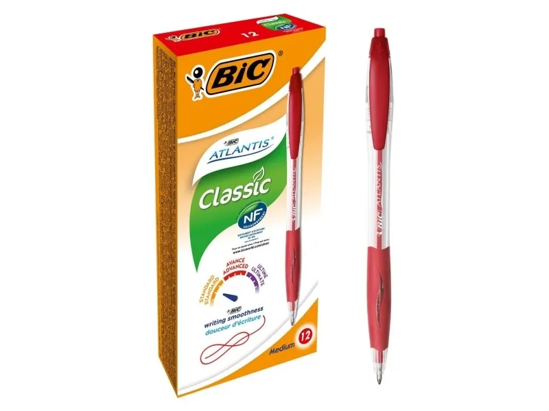 Kuglepen BIC Atlantis, medium, rød - (æske á 12 stk.)