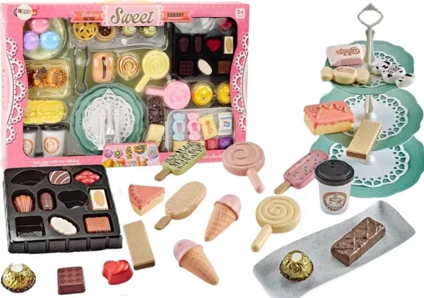 LeanToys bakeri-/konditorsett «Kawiarnia» med godterifigurer (50 deler)