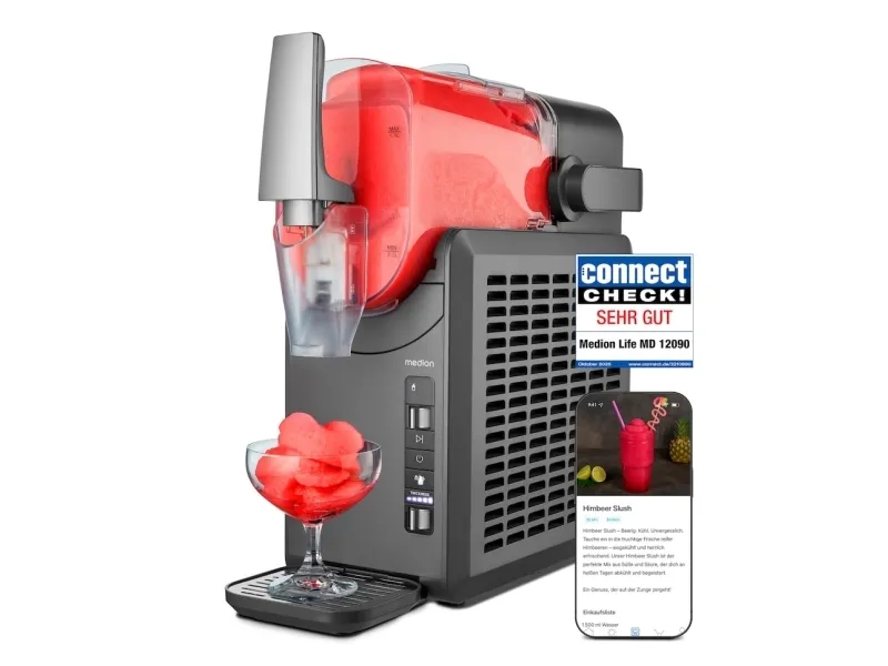 MEDION LIFE Slush-Eismaschine MD12090, 2,6 l, 1 boller, Grå, 60 min, Knapper, Rotasjon, 175 mm