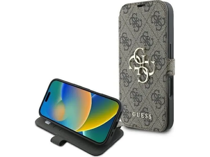Etui Guess 4G Metal Logo na iPhone 16 Plus - brązowe