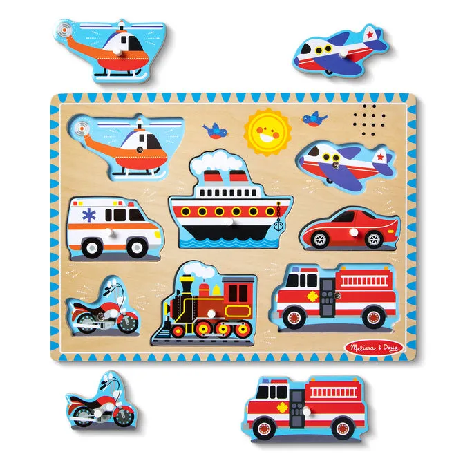 Melissa & Doug Vehicles Sound Puzzle, 8 stykker, Kjøretøy, 2 år