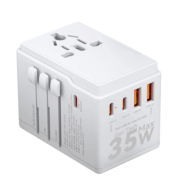Dudao A35Pro Universal Travel Adapter 35Watt GaN 3xUSB-C + 2xUSB-A White
