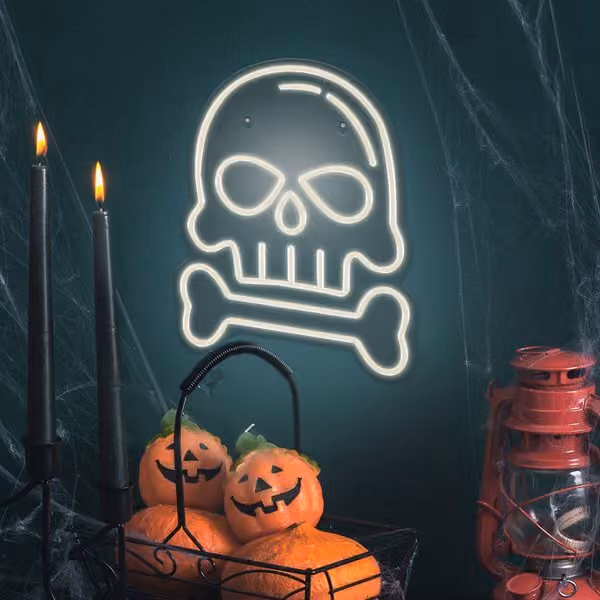 TelForceOne kontaktlampe til stikkontakt Neon PLEXI LED SKALLE MED BEN hvit FPNE18 Forever Light