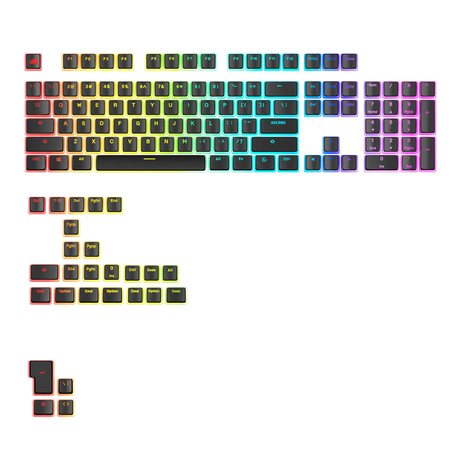 Glorious Aura V3 keycaps, ANSI layout US, PBT, Doubleshot – svarte