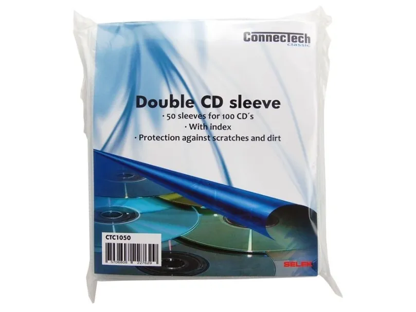 Connectech dobbelt CD hylster. 50-pak. Gennemsigtig