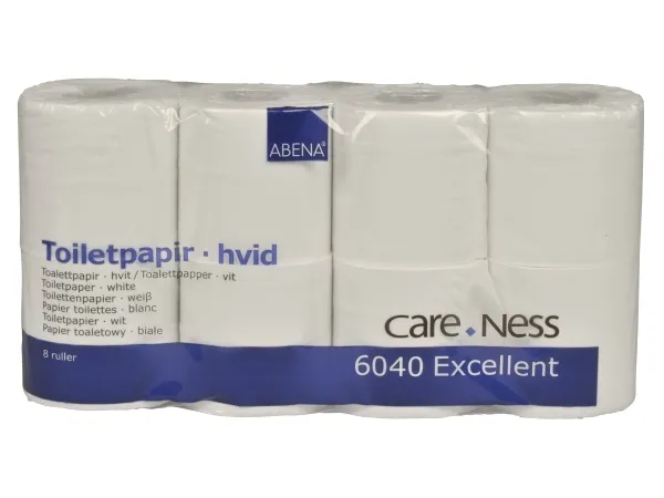 Toalettpapir, ABENA Care-Ness Excellent, 2-lags, 33,75 m x 9,8 cm, Ø10 cm, hvitt - (64 ruller per kartong)