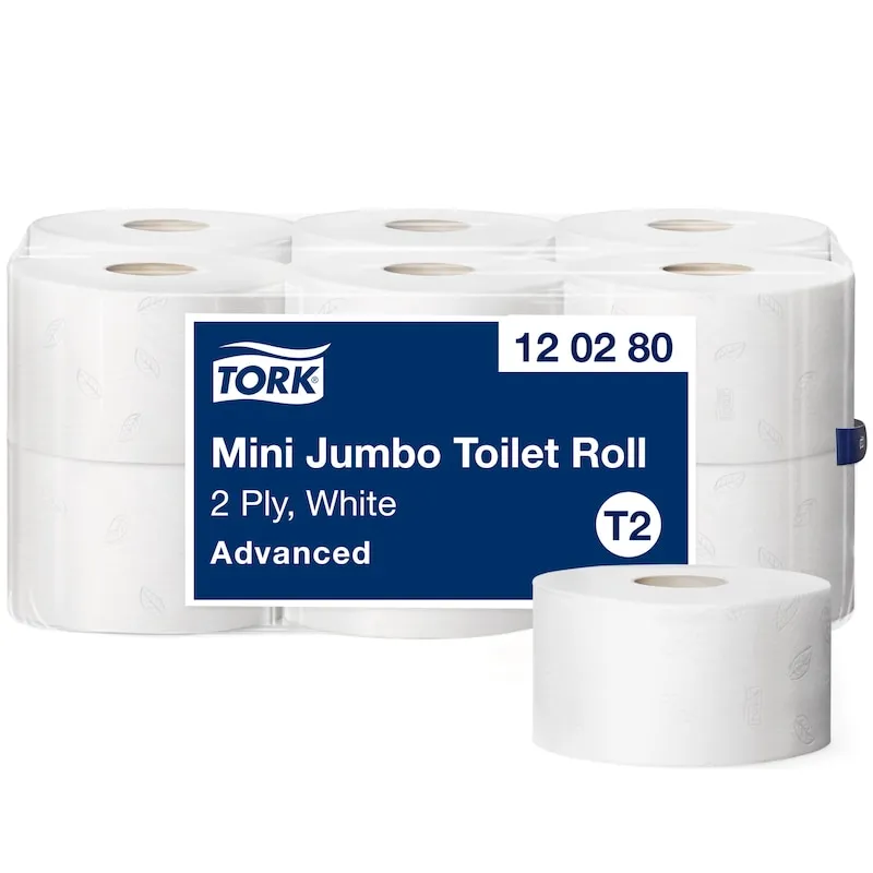 Toiletpapir Tork T2 Advanced Mini Jumbo 2-lag hvid - (12 ruller pr. karton)