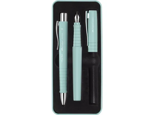 Faber-Castell Poly Ball Set, Svart, Lyseblå, 3 stykker, Kulepenn + fyllepenn