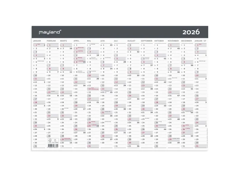 Mayland 16063300, Vegg, 2 sider, Flerfarget, År, 12 mnd(er), 400 g/m²