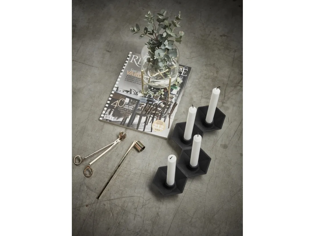 Affek Design sett lysestake & kniver til lys Bercato - 18x6 cm - 19x2,7 cm - rustfritt stål - gullbelegg - Gull