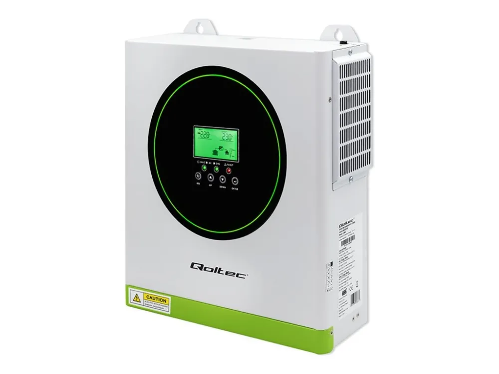 Qoltec - Strømomformer - 100A, LCD, MPPT, sinus - AC 220-230 V - 1500 watt - 1500 VA - RS-232, RS-485 - hvit, grønn