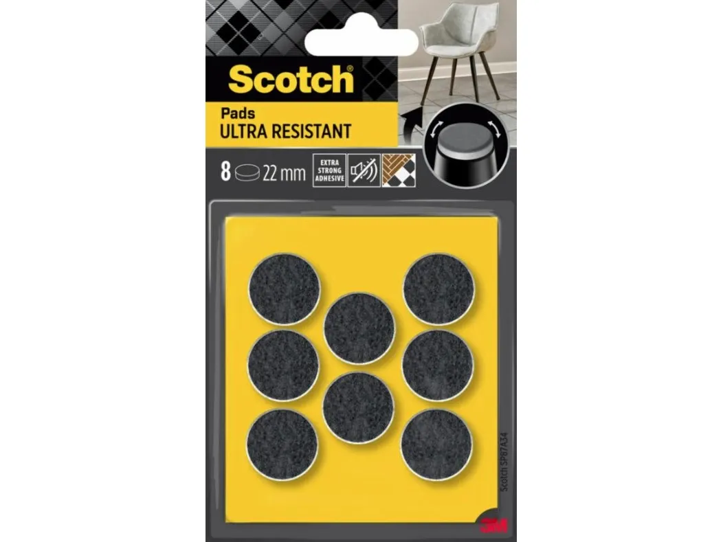 Scotch 3M runde filt-møbelunderlag 22 mm 8 stk. svart/hvit