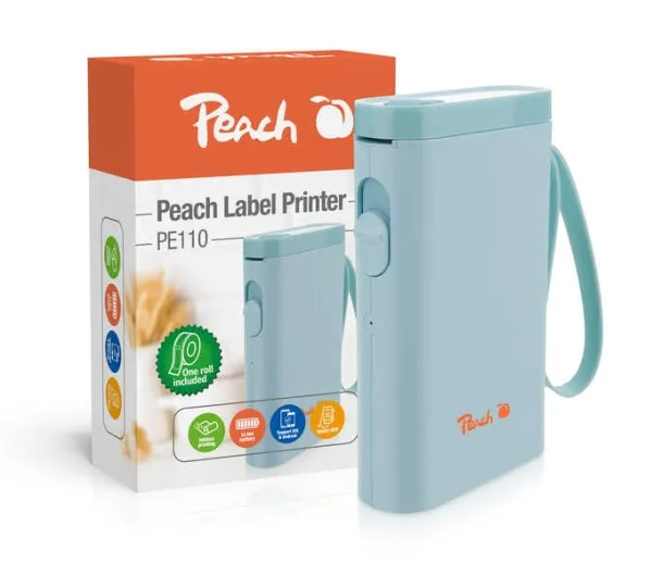 Peach PE110, Direkte Termisk, 203 x 203 DPI, 60 mm/sek, Trådløs, Innebygd batteri, Blå