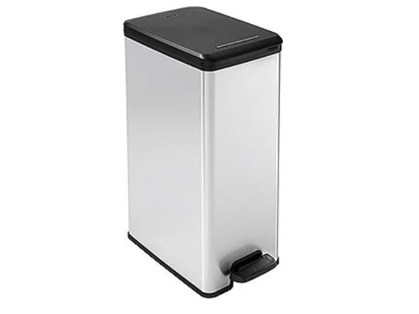 Curver Slim Bin 40L, 40 l, firkant, Plast, Sort, Sølv, Pedal, 250 mm