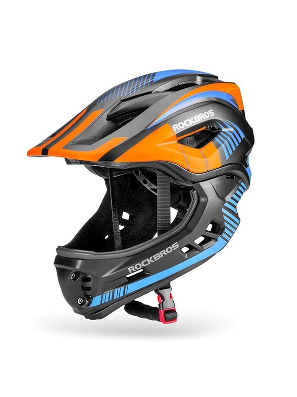 Rockbros TT-32SOBL-S children's bicycle helmet with removable chinbar size S - black and orange