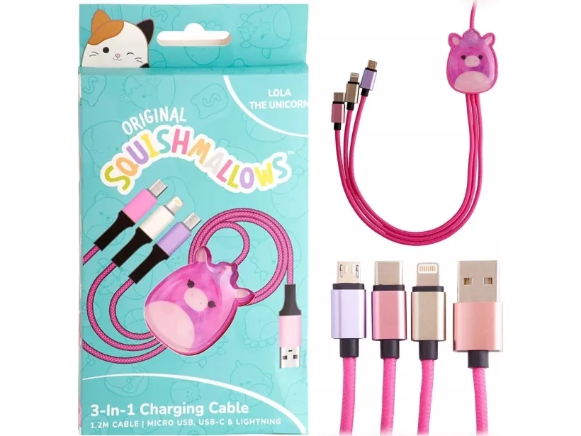 USB-kabel Kaku Squishmallows 3-i-1 ladekabel (1,2 m) Lola