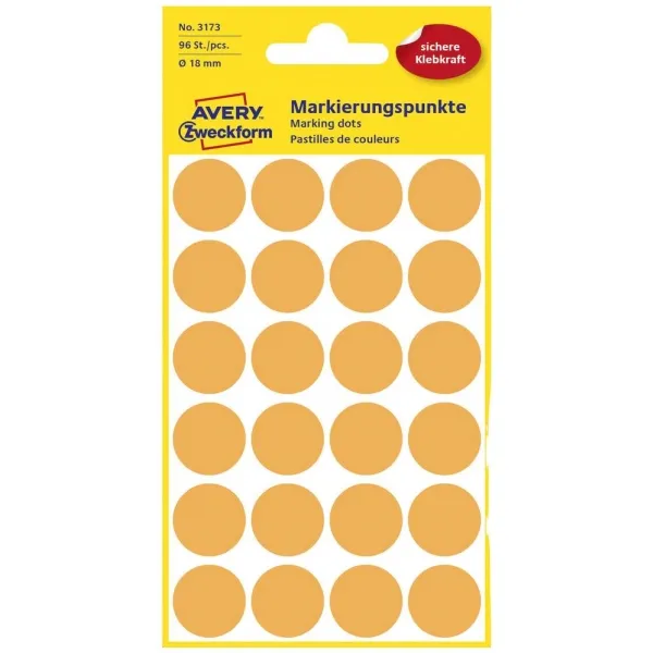 Etiket Avery neon orange Ø18mm 3173 96stk/pak - (96 stk.)