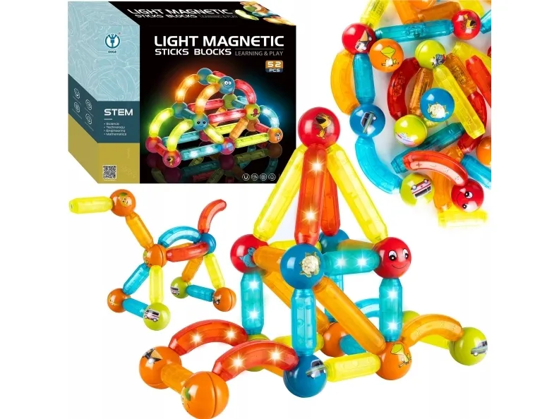 Egaleco L73H magnetiske lysende flisete klosser fluorescerende 52 deler
