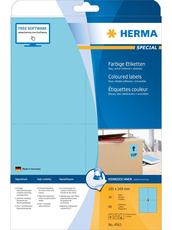 HERMA Coloured labels A4 105 x 148 mm blue removable