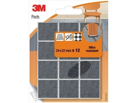 Scotch 3M filt-møbelbeskyttere kvadrat 24x22 mm 12 stk. sort