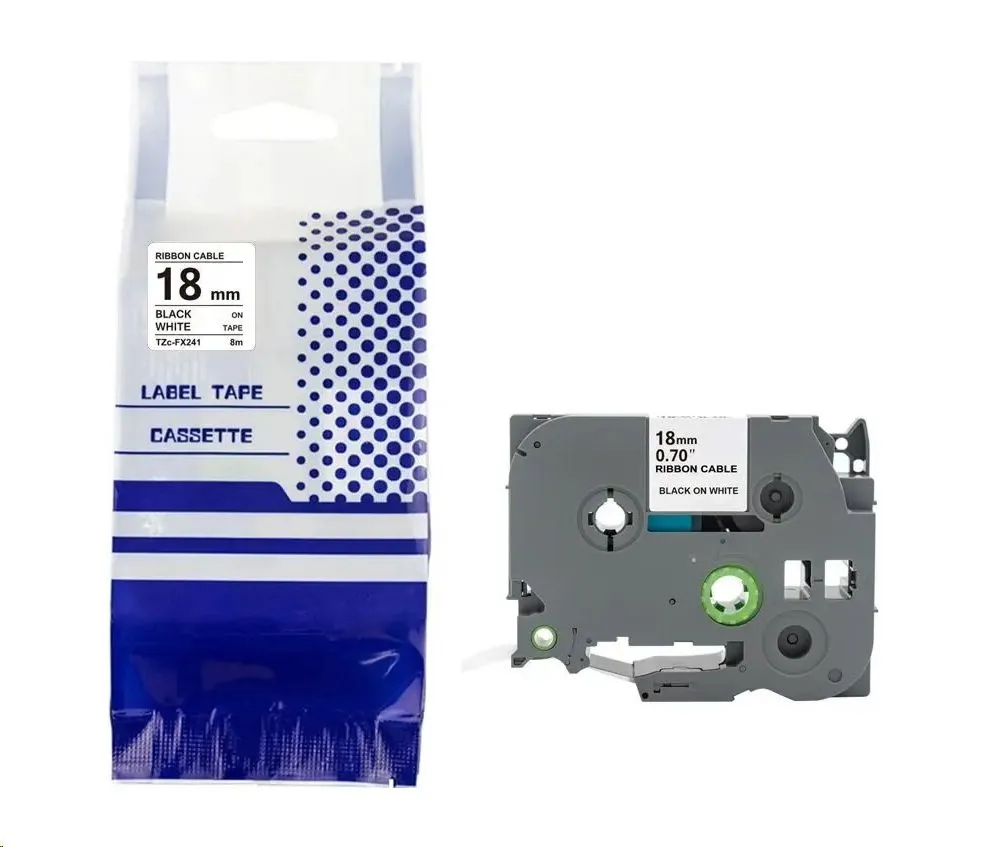 Labeltape Tasma 18 mm x 8 m sort på hvid - kompatibelt med Brother TZe-FX241