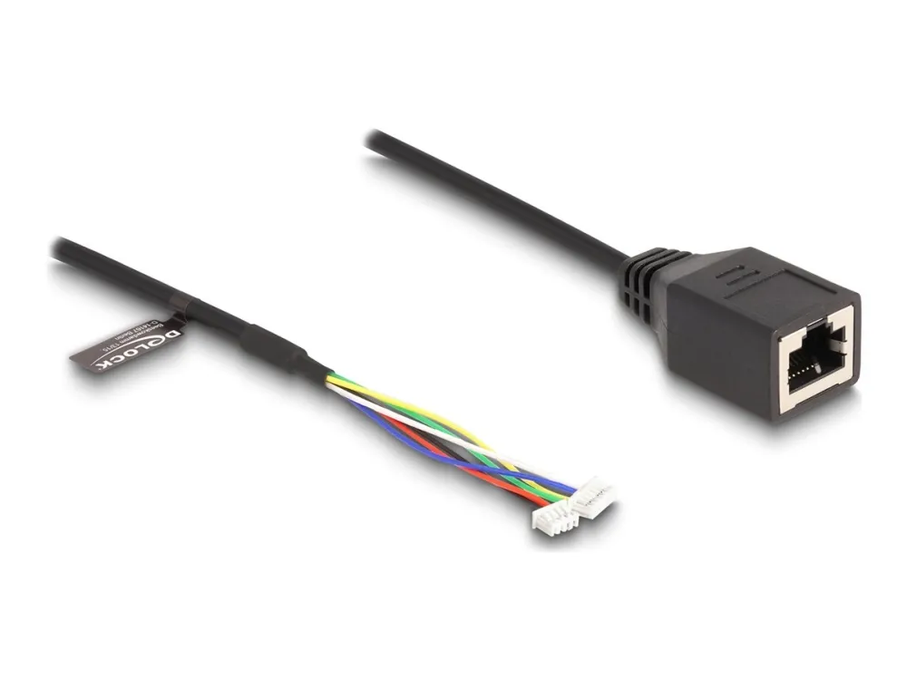 Delock - Nettverkadapterkabel - 6 pin header, 4 pin header (hunn) til RJ-45 (hunn) - 30 cm - 4 mm - CAT 5e - svart