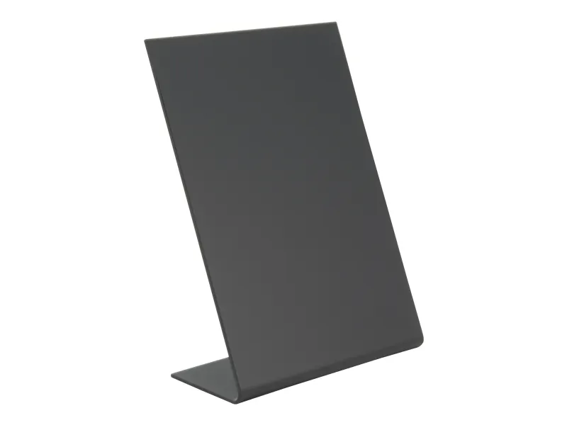 Securit® L-formet A6 akrylbordskilt i svart – sett med 3 deler.