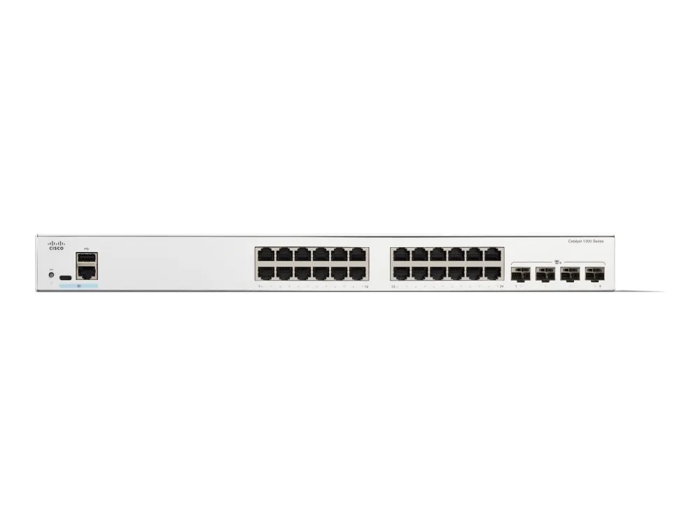 Cisco Catalyst 1200-24T-4X - Switch - L3 - smart - 24 x 10/100/1000 + 4 x 10Gb Ethernet SFP+ - rackmonterbar - gjenfabrikert