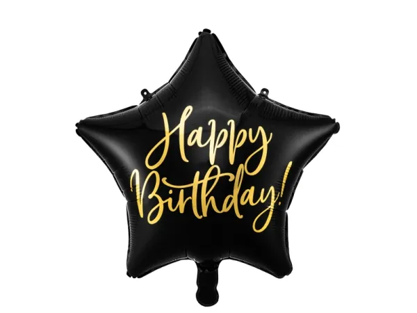 PartyDeco FB93-010-KARTON, Sort, Gull, Star, Folie, Bursdag, Engelsk, 40 cm